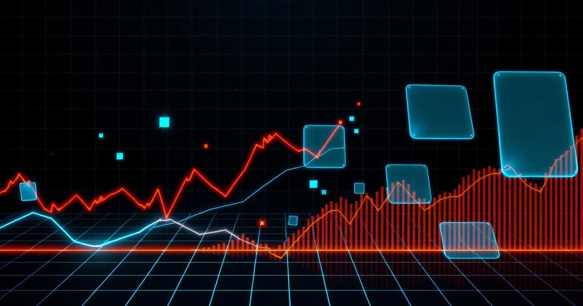 Chart mit technischer Analyse, orangefarbenen Trends und blauem Raster